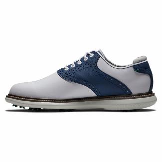 Men's Footjoy Traditions Spikes Golf Shoes White/Navy NZ-327358